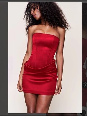 Danielle Guizio Red Love Satin Corset Mini wrap Dress S NWT